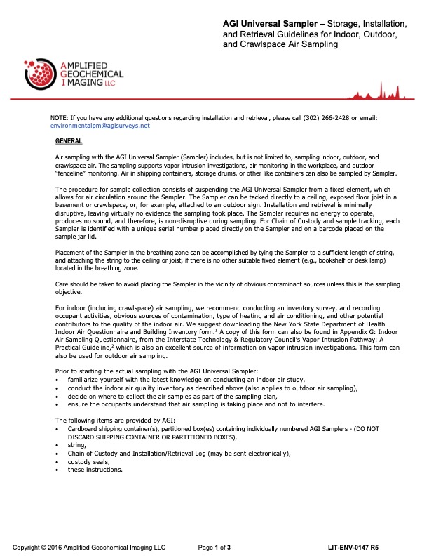 Guidelines for Storage, Installation, and Retrieval of Air Samplng
