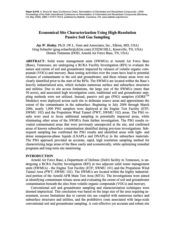 Economical Site Characterization Using High-Resolution Passive Soil Gas Sampling