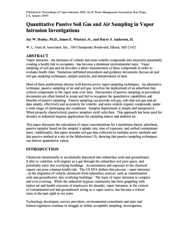Quantitative Passive Soil Gas and Air Sampling in Vapor Intrusion Investigations